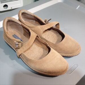 Lands End Beige Suede Mary Jane Flats